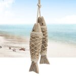2pcs Hand Carved Hanging Marine Coastal Wooden Fish Wall Sculptures DIY Home Room Nautical Decor