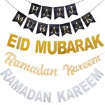 Eid Mubarak Decoration Gold Silver Balloons Eid Banner Bunting Islamic Muslim Hajj Mubarak Festival Party DIY Ramadan Decor