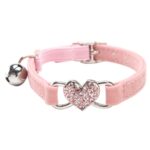 LBER Heart charm and bell cat collar safety elastic adjustable with soft velvet material collar pet product small S pink Puppies