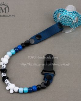 MIYOCAR Personalised -Any name 2016 Hand made blue white beads dummy clip holder pacifier clips soother chain for baby